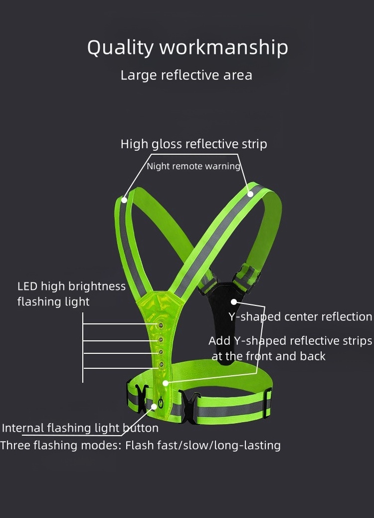 Unisex Adjustable Led Safety Reflective Vest for Night Work Traffic Security Running Cycling with Elastic Strip