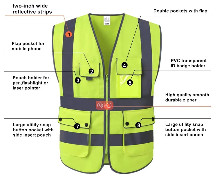 Custom Hi Vis Security Jacket Polyester Safety Vest with Reflective Yellow Orange Fluorescent for Men Women Direct Factory Logo