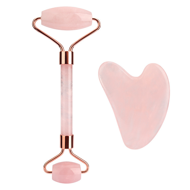 Best Price Handheld Quartz Roller Guasha for Beauty Facial Massage Tool with Box Rose Quartz Gua Sha and Jade Roller Set