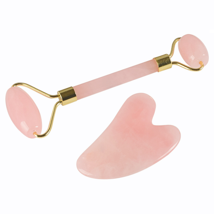 Best Price Handheld Quartz Roller Guasha for Beauty Facial Massage Tool with Box Rose Quartz Gua Sha and Jade Roller Set