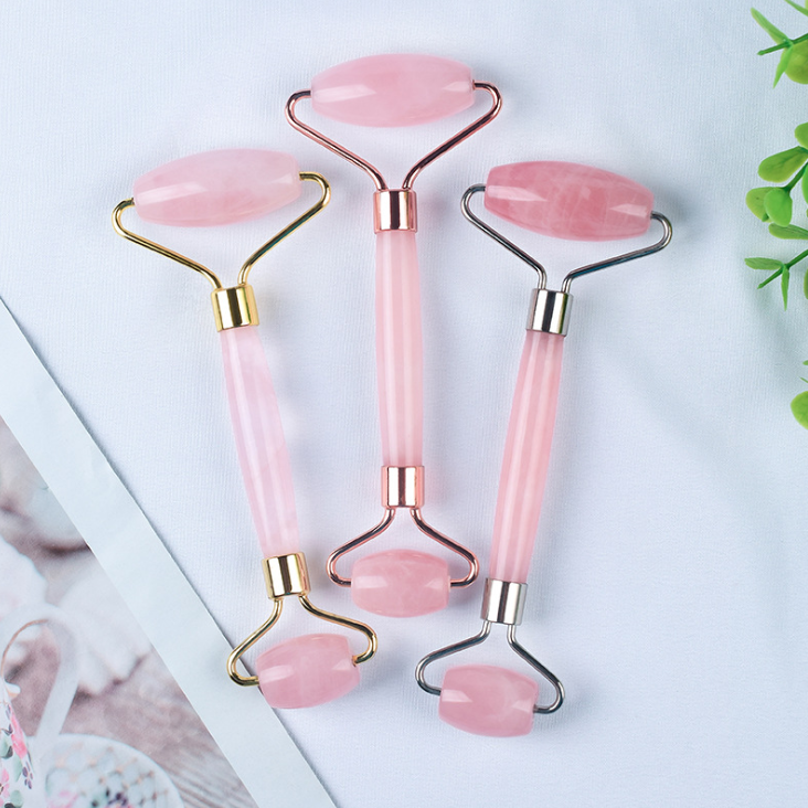 Real Jade Roller Rose Quartz Massage Tool Rose Quartz Face Roller Scraping Tool Set Jade Roller