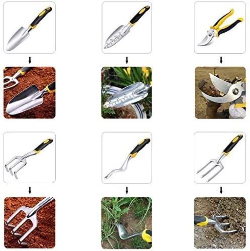 Garden Tool Set, 11 Piece Aluminum Alloy Steel Hand Tool Starter Kit with Garden Bag, Outdoor Tool