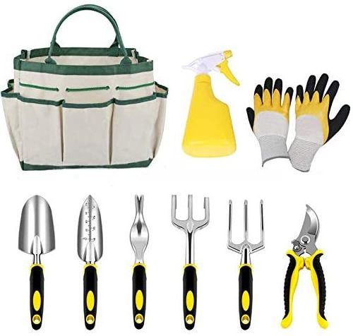 Garden Tool Set, 11 Piece Aluminum Alloy Steel Hand Tool Starter Kit with Garden Bag, Outdoor Tool