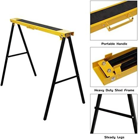 Portable Folding Sawhorse, Heavy Duty Twin Pack, 275 lb Weight Capacity Each 2 Pack (Yellow)