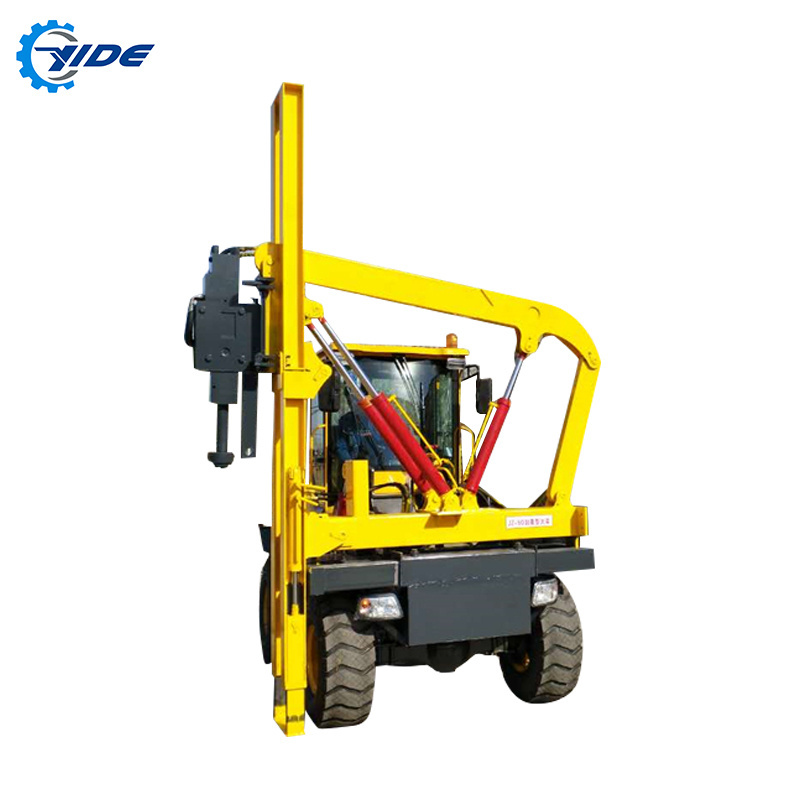 Hydraulic post installation highway guardrail pile driver