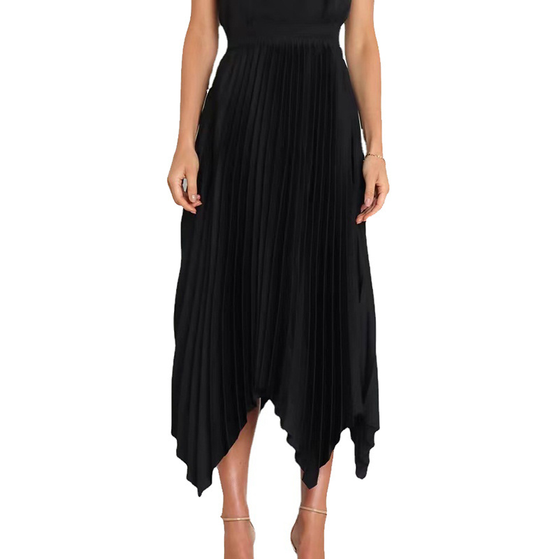 Hot Selling High Quality Women Long Skirt Pleated Button Asymmetrical Hem Maxi Skirt For Ladies