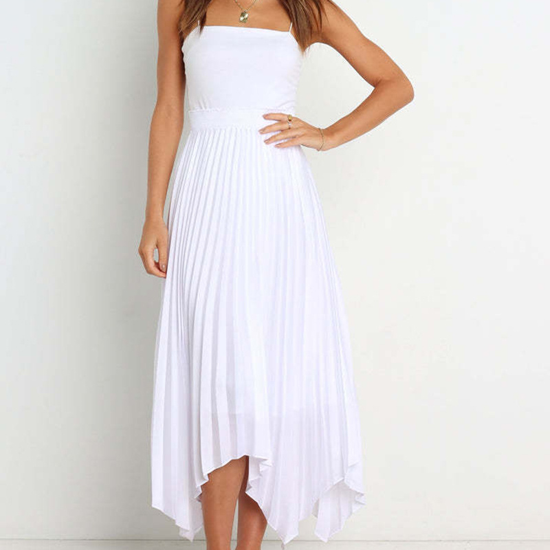 Hot Selling High Quality Women Long Skirt Pleated Button Asymmetrical Hem Maxi Skirt For Ladies