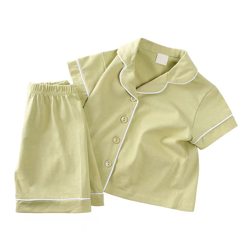 Wholesale Custom Kids Pajamas Set Short Sleeve Sleepwear Two-piece Set Cotton Soft Solid Color Kids Pajamas