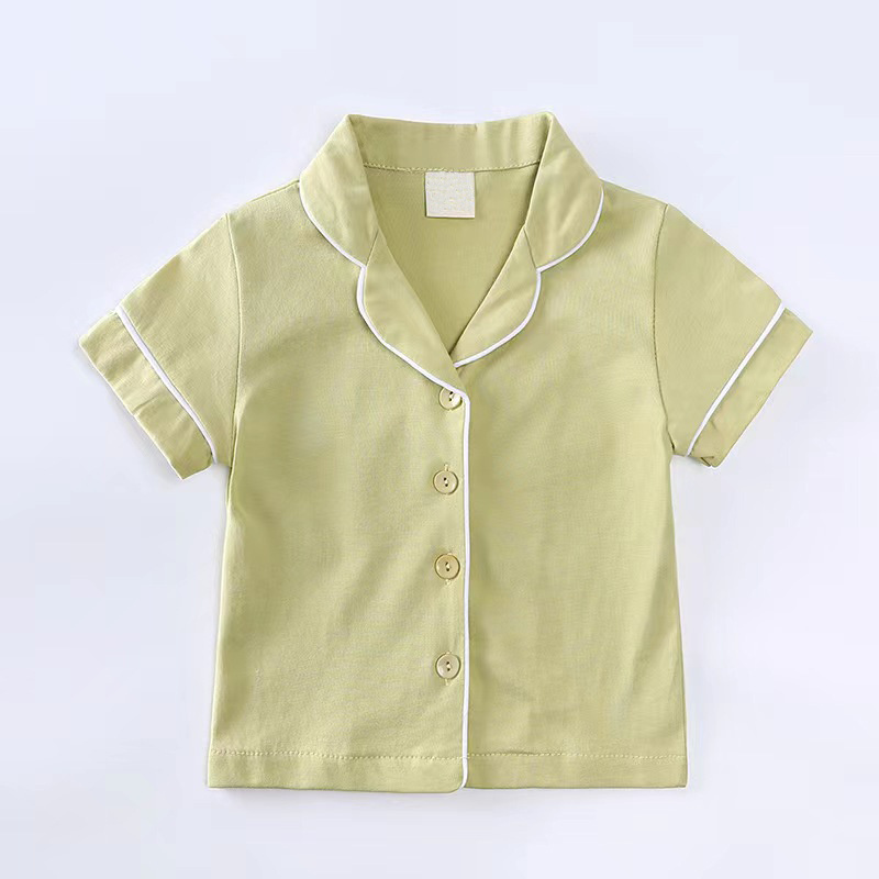 Wholesale Custom Kids Pajamas Set Short Sleeve Sleepwear Two-piece Set Cotton Soft Solid Color Kids Pajamas