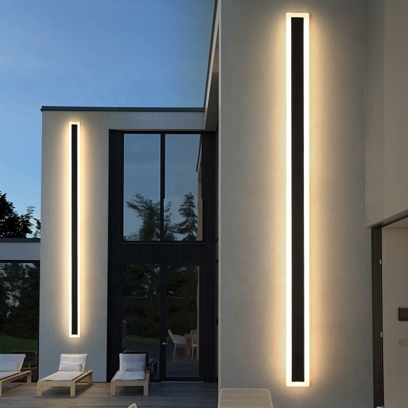 Modern high quality villa courtyard waterproof wall light black strip outdoor wall light