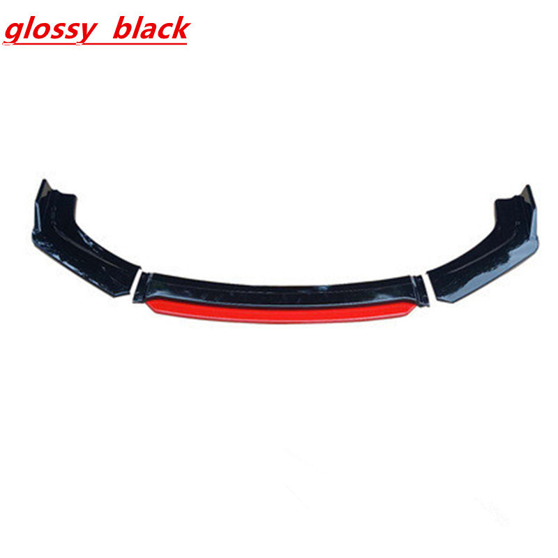 WSY Car accessories ABS Body kit Glossy black 4pcs Front Bumper Spoiler Lip With Red Part For Universal Car