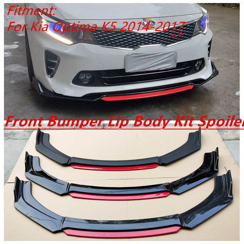 WSY Car accessories ABS Body kit Glossy black 4pcs Front Bumper Spoiler Lip With Red Part For Universal Car