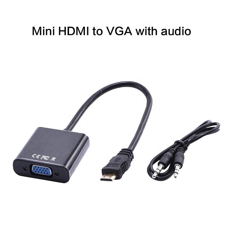 High Speed Mini HD MI to VGA Cable with Audio Converter 1080P Male Mini HDTV to Female VGA Converter Adapter