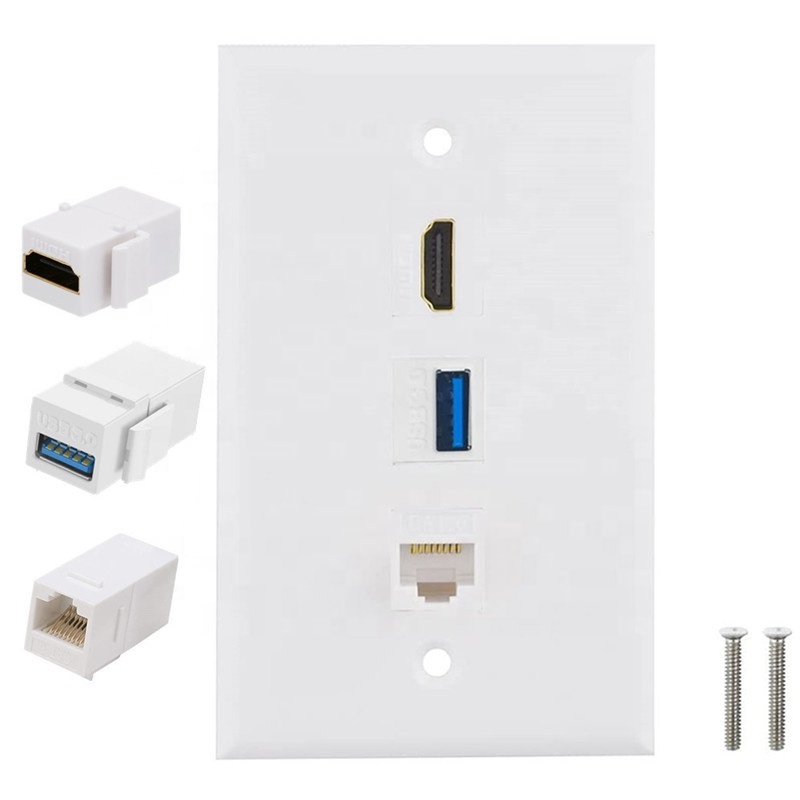 Multi Media Face Plate 3-port HD MI USB3.0 RJ45 CAT6 High-definition Data Solderless Socket Panel Wall Socket Plug