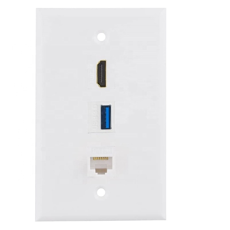 Multi Media Face Plate 3-port HD MI USB3.0 RJ45 CAT6 High-definition Data Solderless Socket Panel Wall Socket Plug