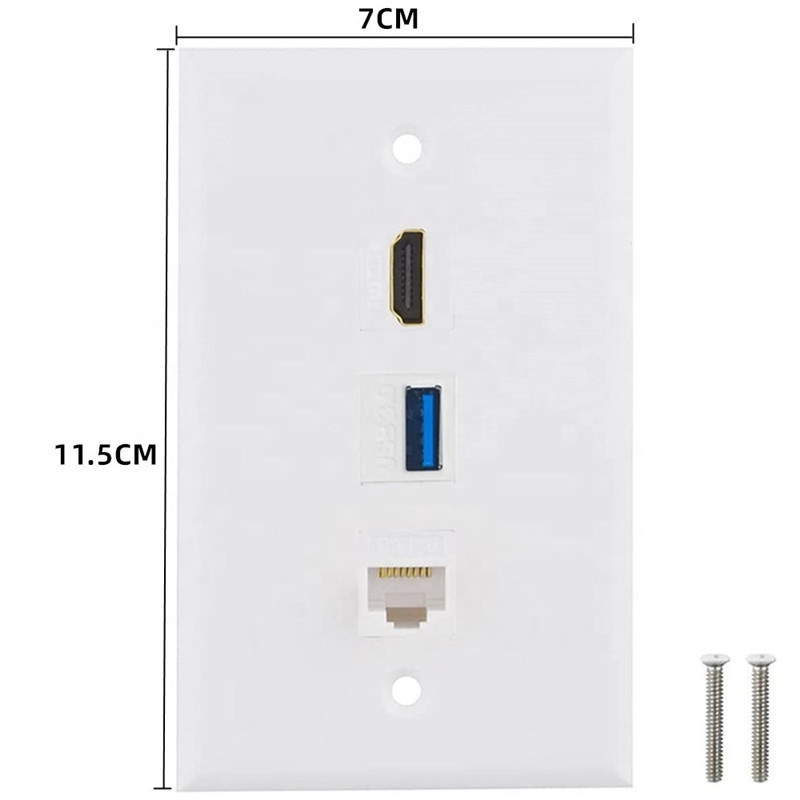 Multi Media Face Plate 3-port HD MI USB3.0 RJ45 CAT6 High-definition Data Solderless Socket Panel Wall Socket Plug