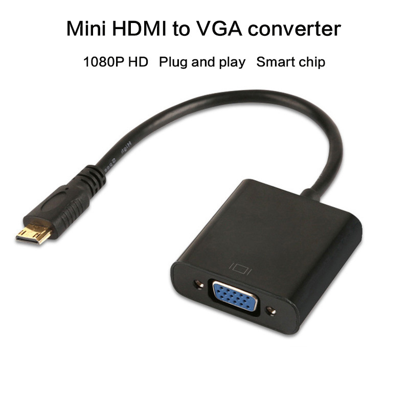 High Speed Mini HD MI to VGA Cable with Audio Converter 1080P Male Mini HDTV to Female VGA Converter Adapter