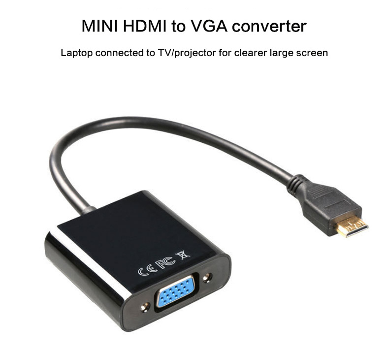 High Speed Mini HD MI to VGA Cable with Audio Converter 1080P Male Mini HDTV to Female VGA Converter Adapter