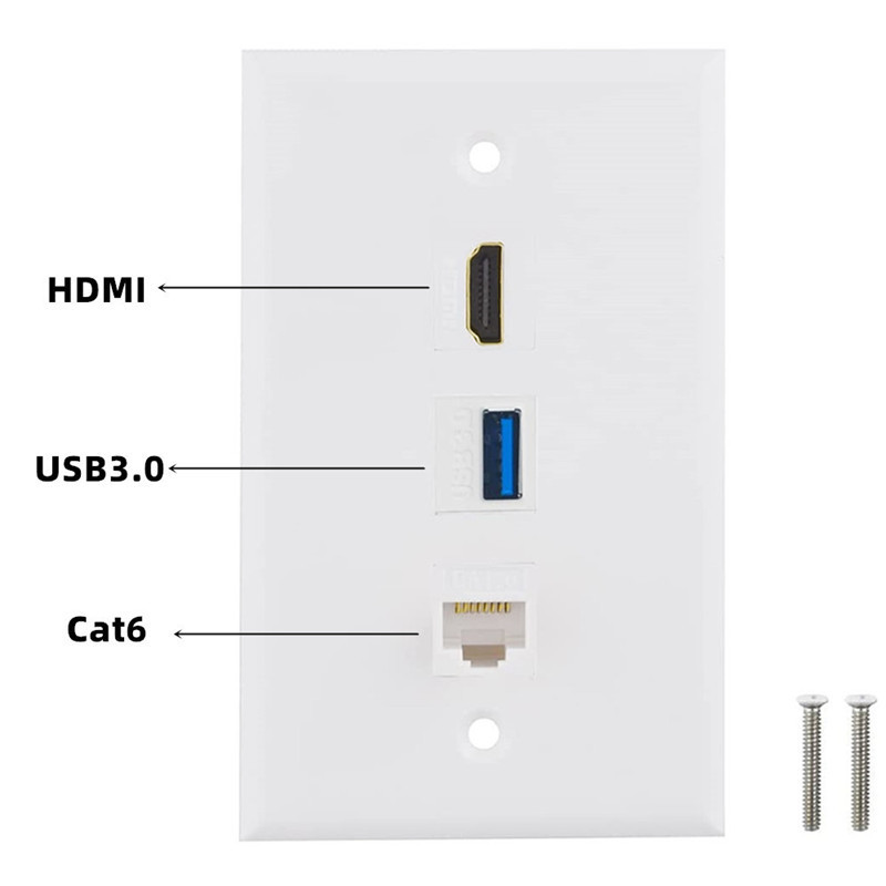 Multi Media Face Plate 3-port HD MI USB3.0 RJ45 CAT6 High-definition Data Solderless Socket Panel Wall Socket Plug