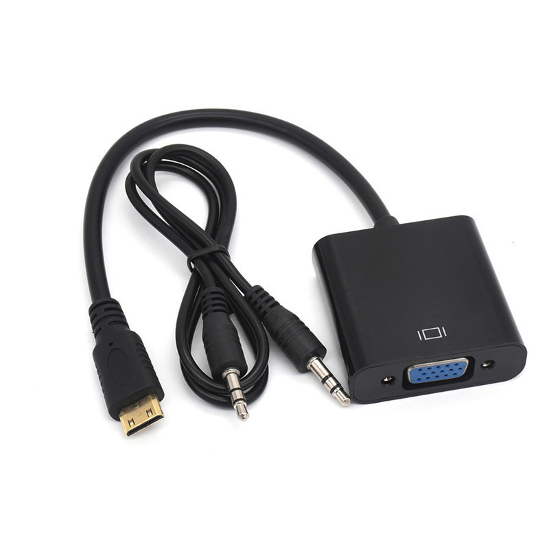 High Speed Mini HD MI to VGA Cable with Audio Converter 1080P Male Mini HDTV to Female VGA Converter Adapter