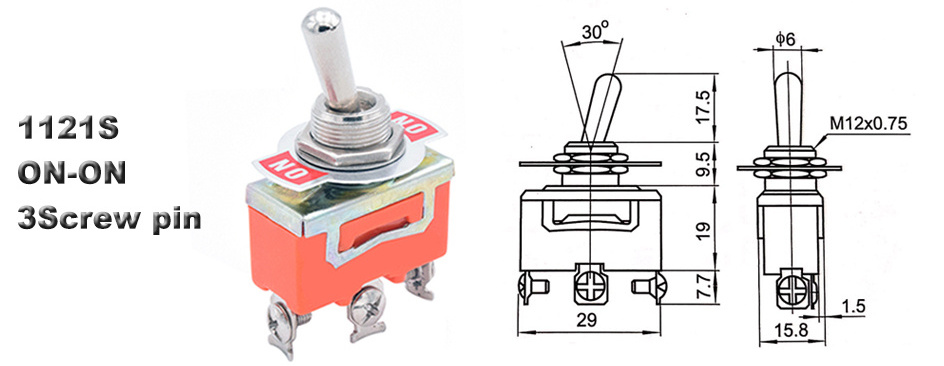 DPDT On/On Toggle Switch – 2 Position, 6 Screw Terminals, 15A @ 250V AC