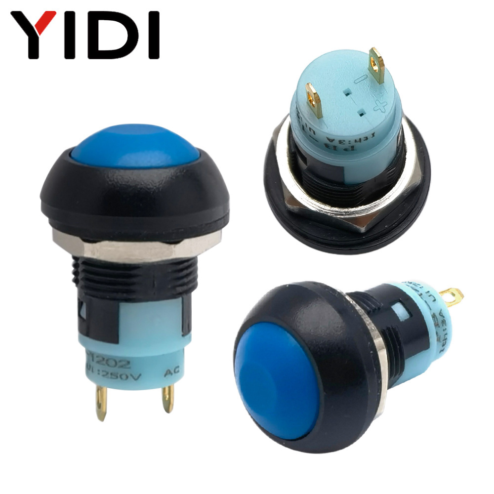 PBS-33A 12mm Waterproof On Off Red Green Blue Color Self-locking Switch Plastic Dome Head Round Latching Push Button Switch