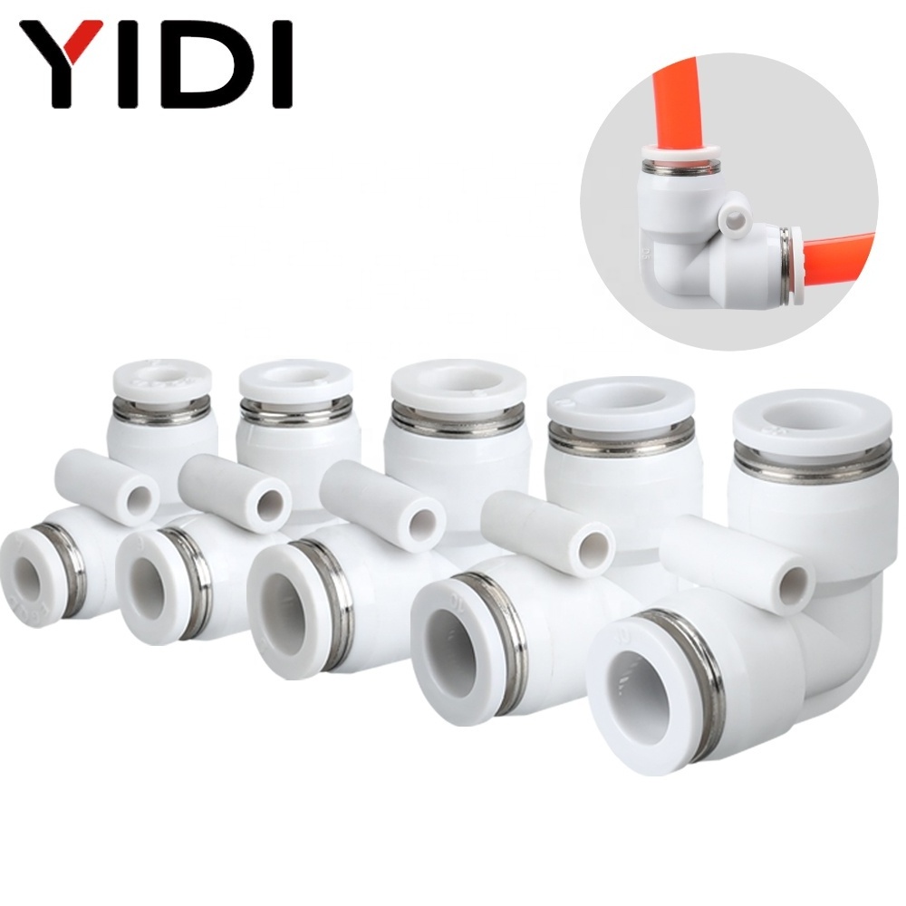 PV Pneumatic Air Plastic Equal Union Elbow Pipe Fitting Push Fit In Hose Fittings Quick Corner Connector 4 6 8 10 12 4mm 6mm 8mm