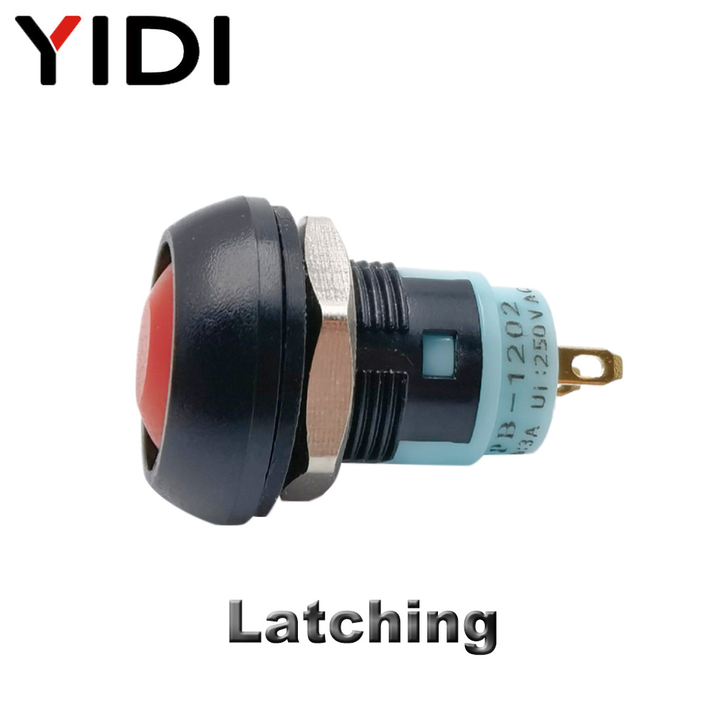 PBS-33A 12mm Waterproof On Off Red Green Blue Color Self-locking Switch Plastic Dome Head Round Latching Push Button Switch