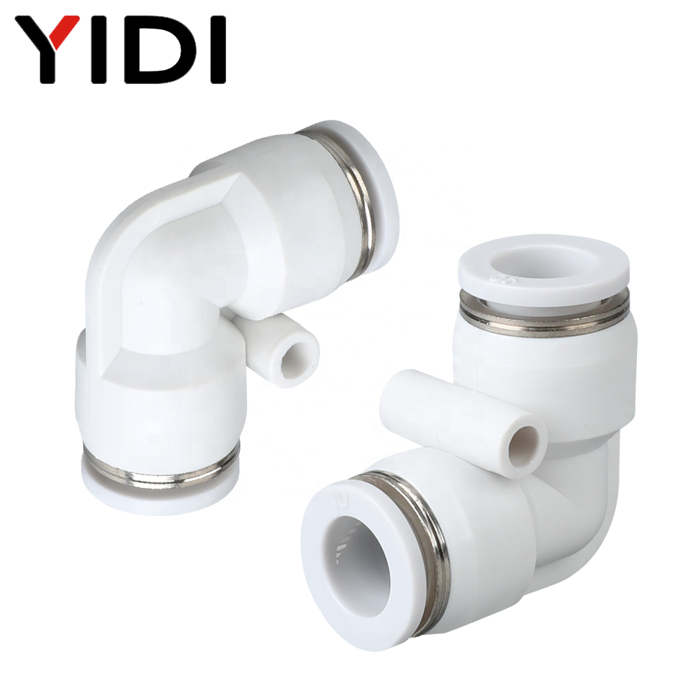 PV Pneumatic Air Plastic Equal Union Elbow Pipe Fitting Push Fit In Hose Fittings Quick Corner Connector 4 6 8 10 12 4mm 6mm 8mm