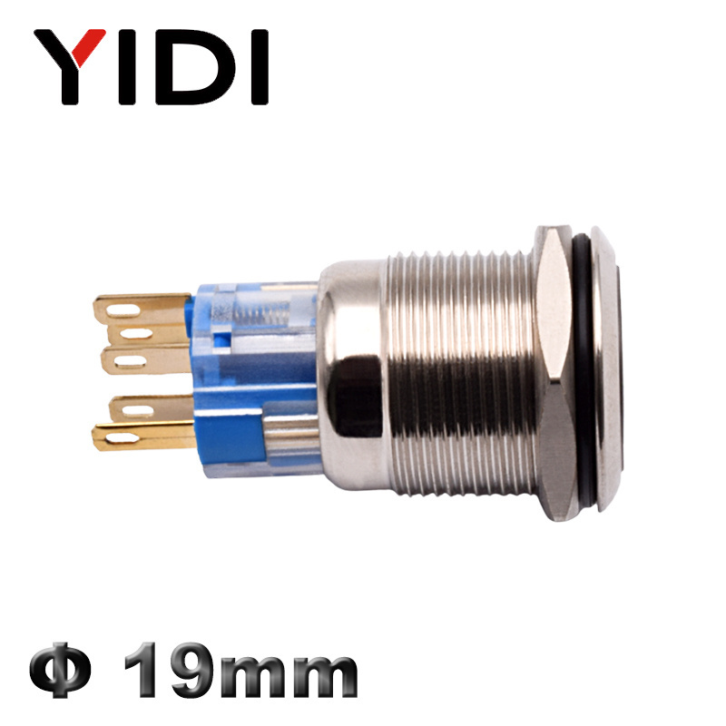 White Red Green Blue LED Light Spdt 1NO 1NC Switch Momentary Latching Illuminated Metal Push Button Switch 19mm Stainless Steel