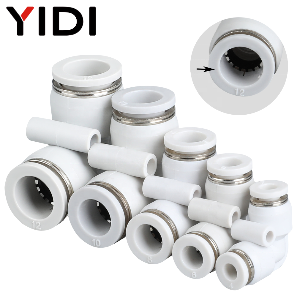 PV Pneumatic Air Plastic Equal Union Elbow Pipe Fitting Push Fit In Hose Fittings Quick Corner Connector 4 6 8 10 12 4mm 6mm 8mm