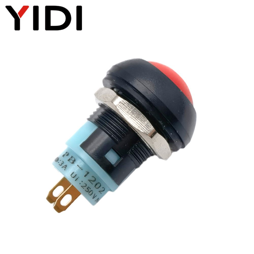 PBS-33A 12mm Waterproof On Off Red Green Blue Color Self-locking Switch Plastic Dome Head Round Latching Push Button Switch