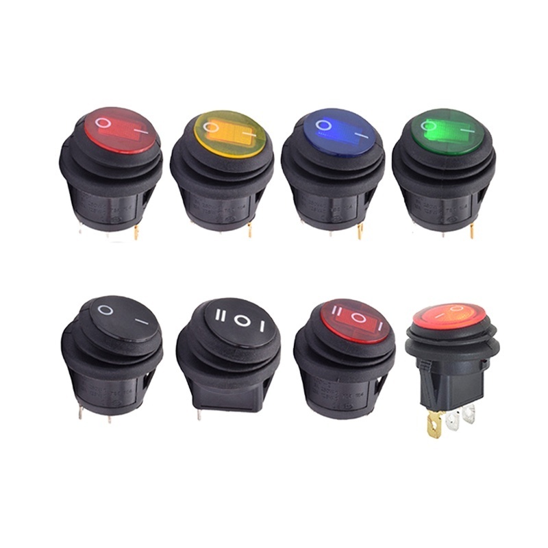 Waterproof On Off On Rocker Switch 12V 24V 2pin 3pin with LED Lamp Illumination Round Rocker Switch Red Green Yellow Blue Light