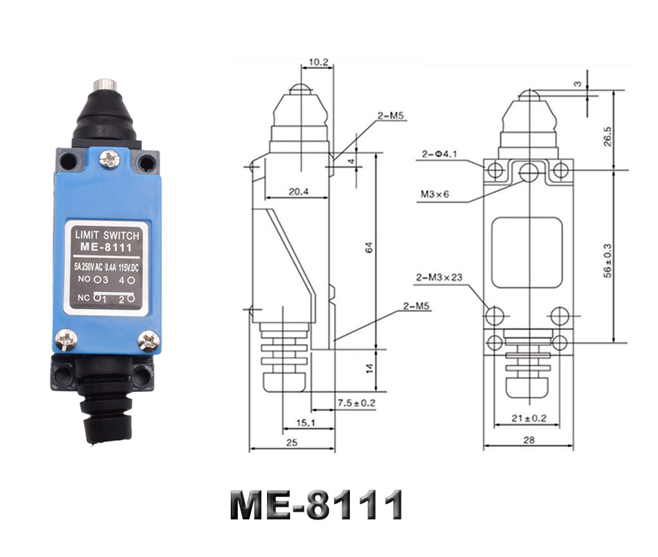 ME- 8108 8104 8122 Switch AC 250V 5A SPDT 1NO 1NC Straight Lever Roller Blade Endstop Travel Microswich Small Micro Limit Switch