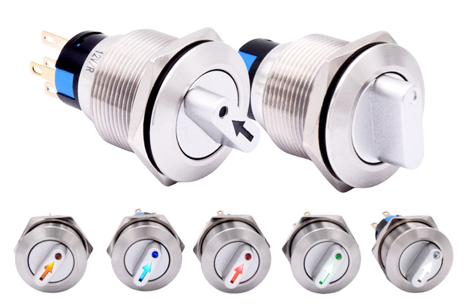 22mm LED Light Metal Rotary Selector Switch ON OFF 1NO 1NC 2NO 2NC 2 3 Position Stainless Steel Latch Knob Push Button Switch