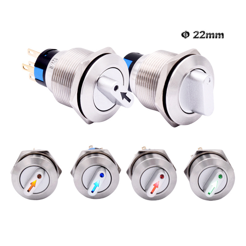 22mm LED Light Metal Rotary Selector Switch ON OFF 1NO 1NC 2NO 2NC 2 3 Position Stainless Steel Latch Knob Push Button Switch