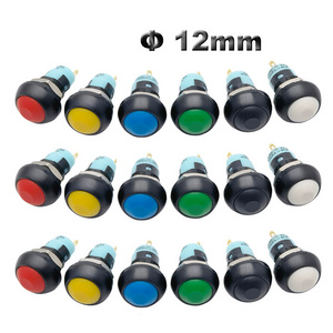 PBS-33A 12mm Waterproof On Off Red Green Blue Color Self-locking Switch Plastic Dome Head Round Latching Push Button Switch