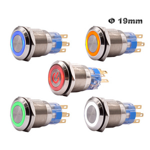 White Red Green Blue LED Light Spdt 1NO 1NC Switch Momentary Latching Illuminated Metal Push Button Switch 19mm Stainless Steel