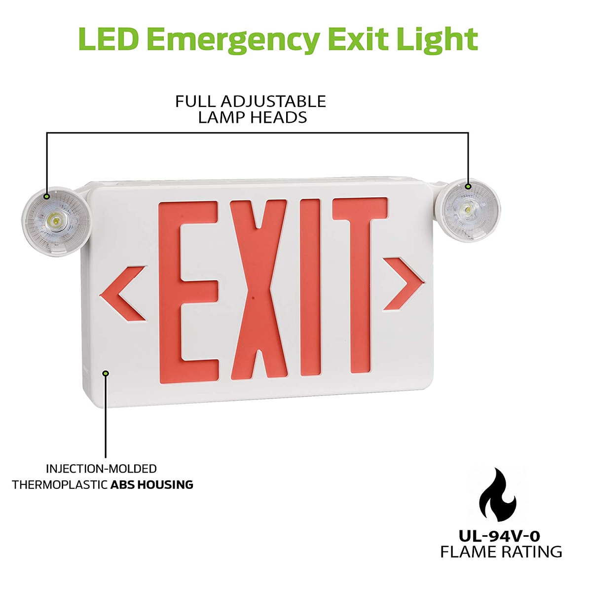 stocked fast shipping double face led combo red fire exit sign emergency light with adjustable head