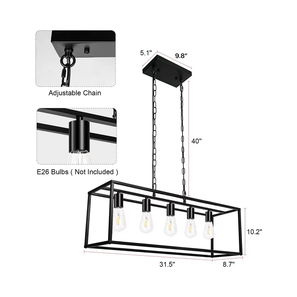 110-240v black kitchen pendant light modern linear chandelier industrial dinning room rectangular light fixtures