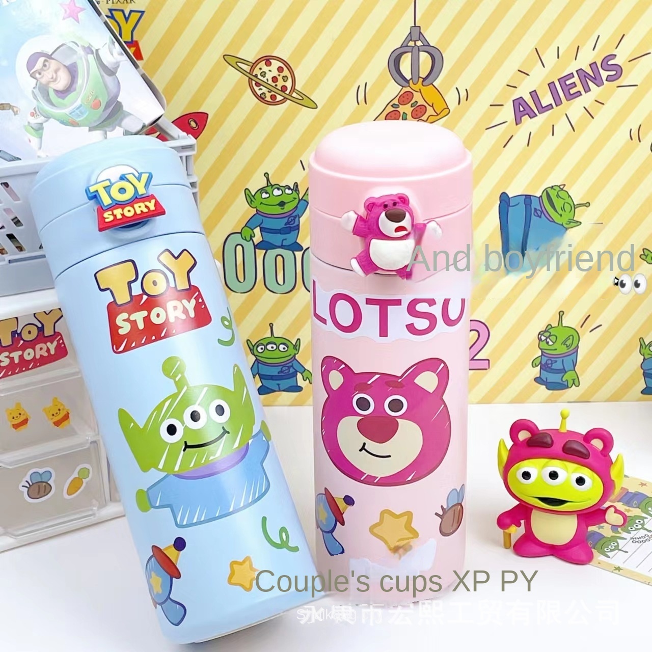 cute cartoon kids 320ml 420ml Stainless steel thermos cup ins Strawberry bear alien students diy water bottles