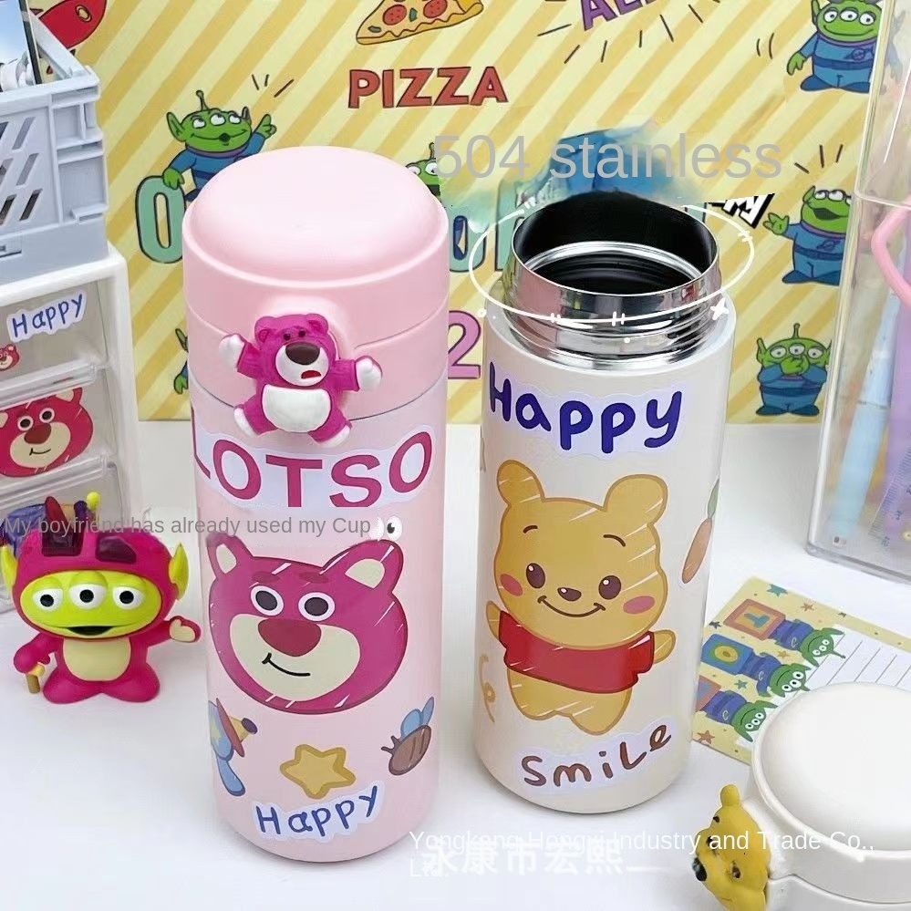 cute cartoon kids 320ml 420ml Stainless steel thermos cup ins Strawberry bear alien students diy water bottles