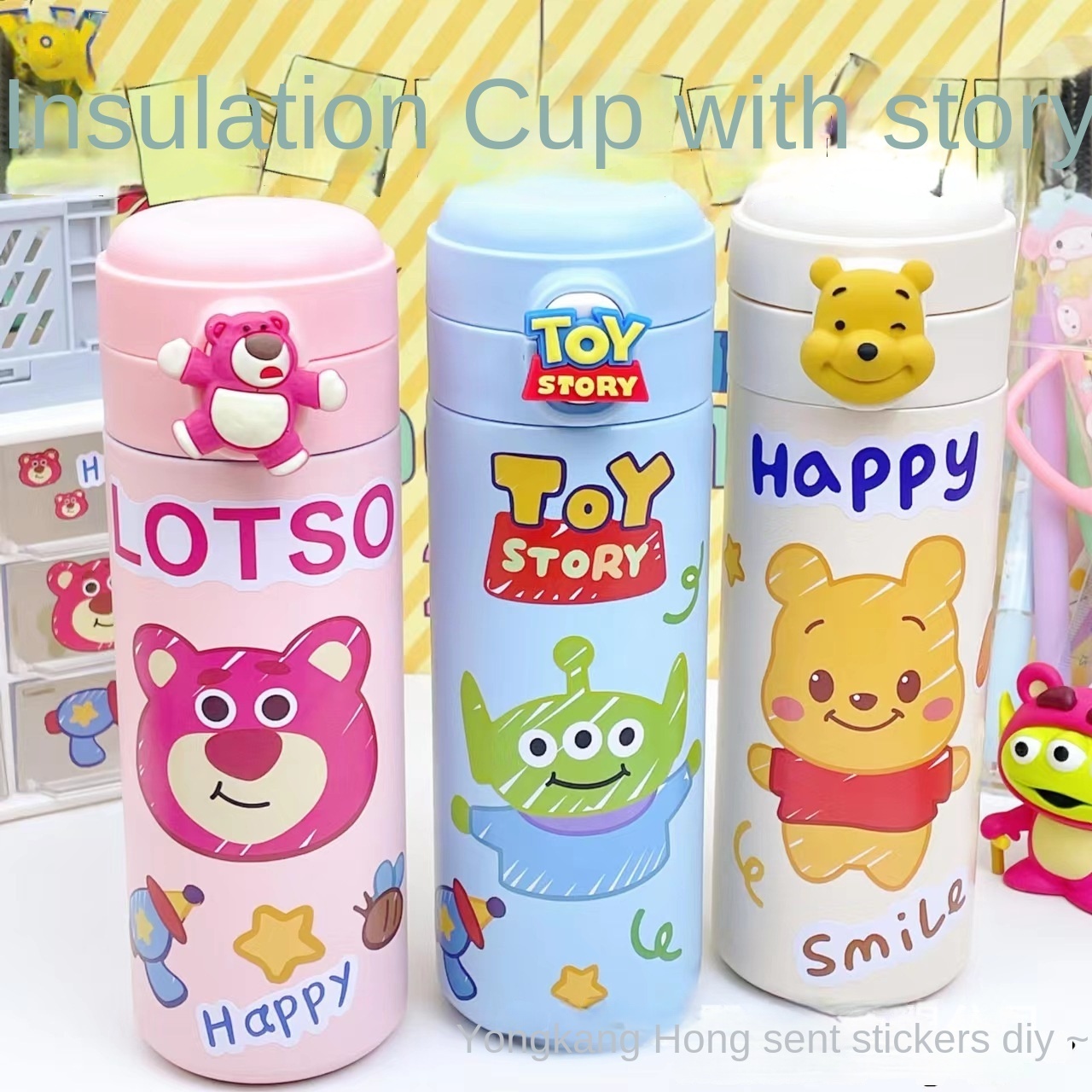 cute cartoon kids 320ml 420ml Stainless steel thermos cup ins Strawberry bear alien students diy water bottles