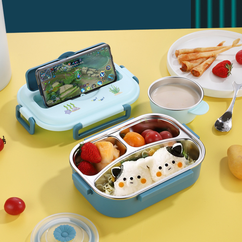 cute lunch box gift set 304 Stainless steel kids student school lunch box with bowl practical food soup boxes storage