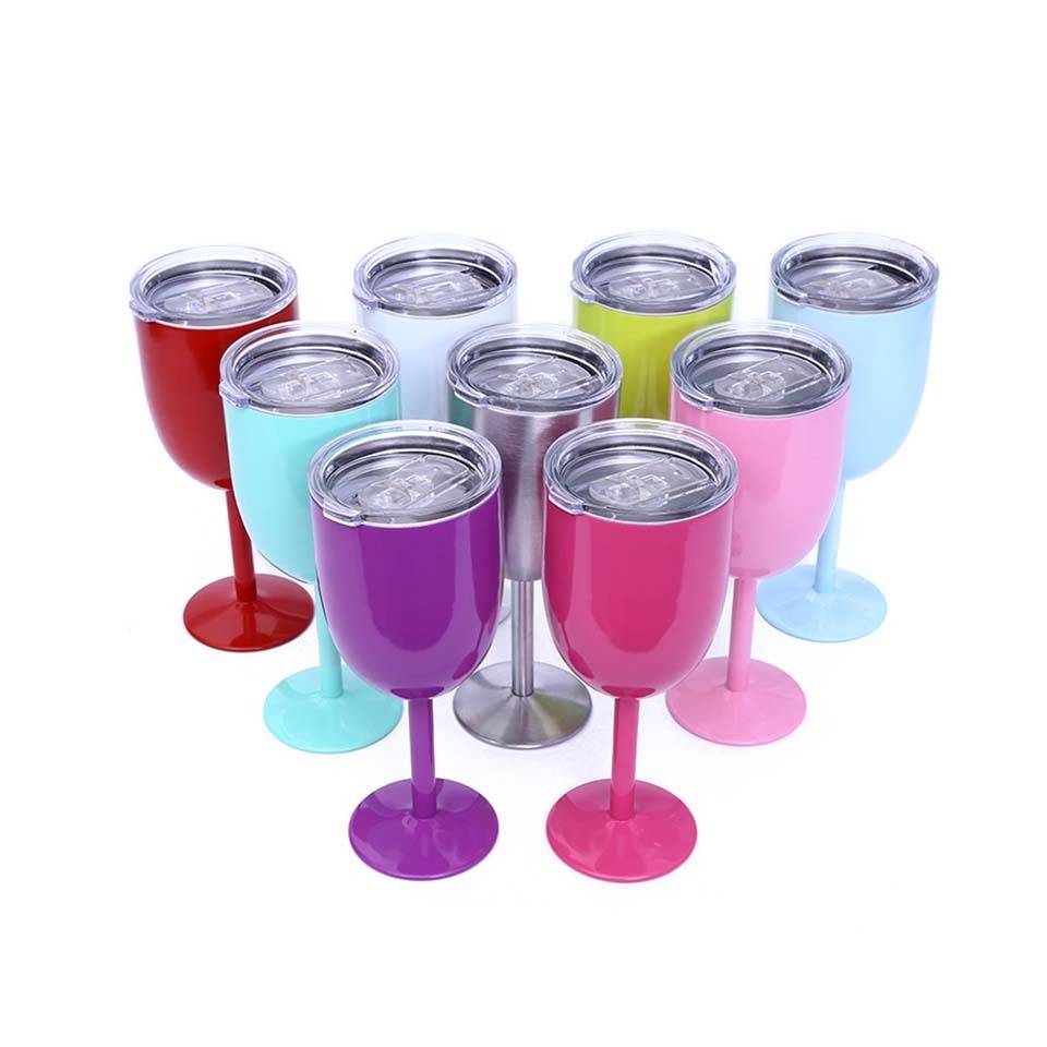 YIDING Hot fashion 11 colors 304 metal stainless steel wine goblet 10 oz high quality unbreakable goblets wine glass