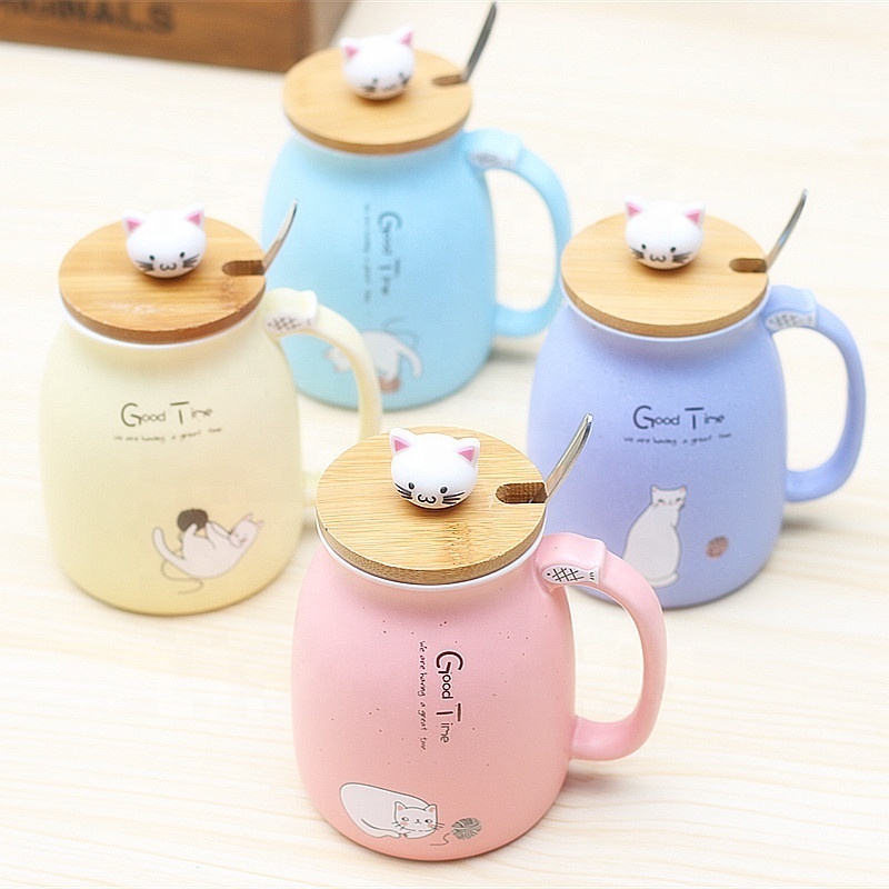 YIDING 3D Cute Ceramic Cat Coffee Mugs, Porcelain Coffee cat Mug with Lid Spoon wholesale