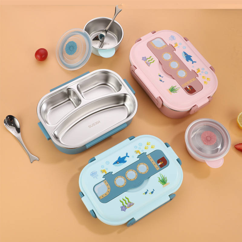 cute lunch box gift set 304 Stainless steel kids student school lunch box with bowl practical food soup boxes storage