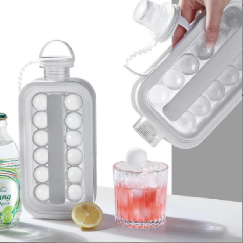 Cute Grid foldable cold water jug ice hockey pot mold household travel silicone ice tray water bottle