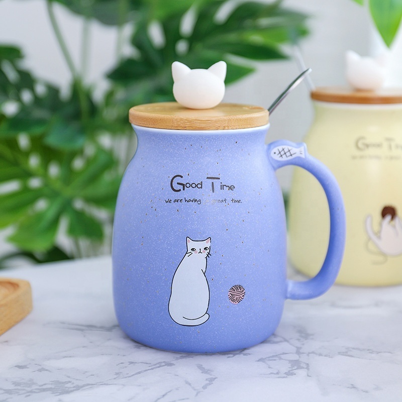 YIDING 3D Cute Ceramic Cat Coffee Mugs, Porcelain Coffee cat Mug with Lid Spoon wholesale