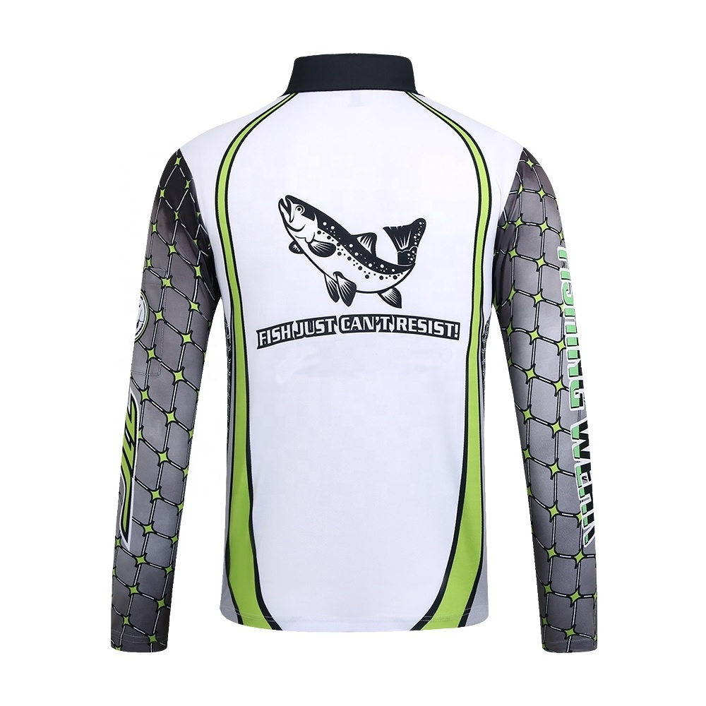 Shark printed fishing jersey zipper collar UPF 50 long sleeve blank fishing shirts outdoor